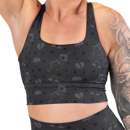 unicorn skull patterned sports bra