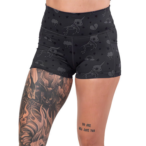 2.5 inch unicorn skull patterned shorts