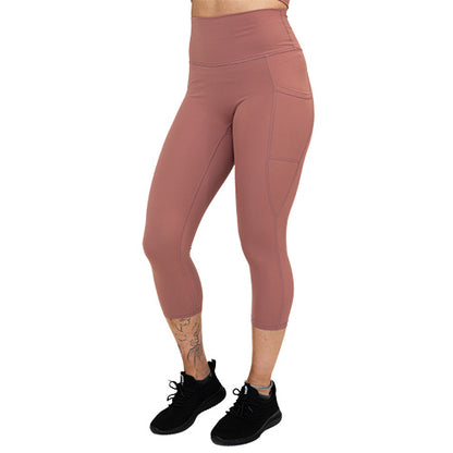 Capri Yoga Pants Leggings With Pockets High Waist GYM Fitness- Rose & Gray  