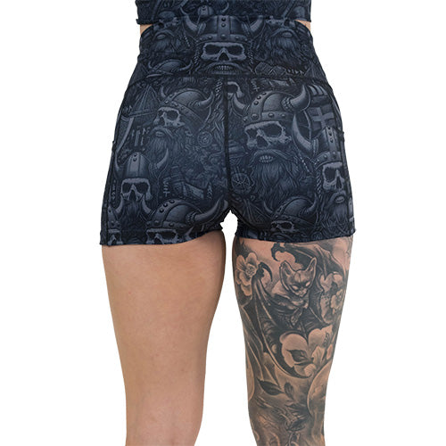 back of the viking print shorts