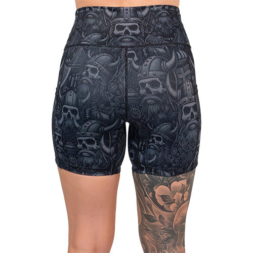 back of the viking print shorts