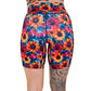 back of the 7 inch colorful sunflower patterned shorts