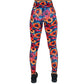 back of full length colorful sunflower patterned leggings