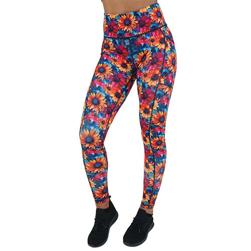 full length colorful sunflower patterned leggings