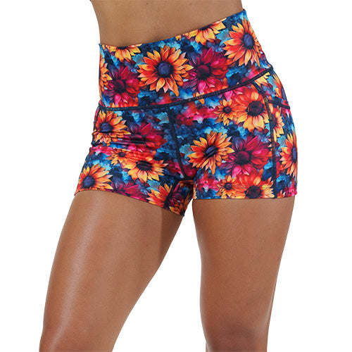 2.5 inch colorful sunflower patterned shorts