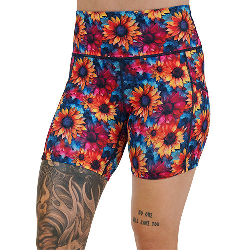 5 inch colorful sunflower patterned shorts