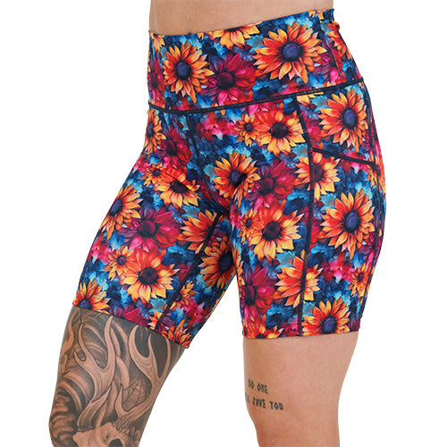 7 inch colorful sunflower patterned shorts