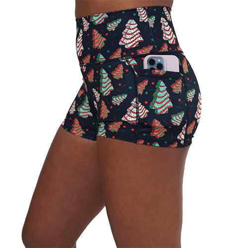 side pocket on the Christmas tree print shorts