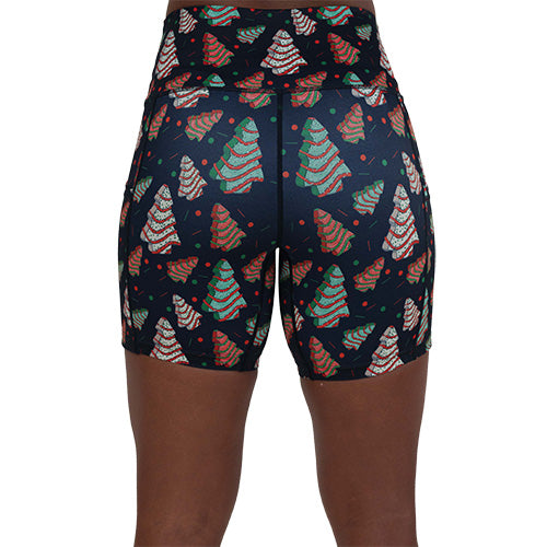 back of the Christmas tree print shorts