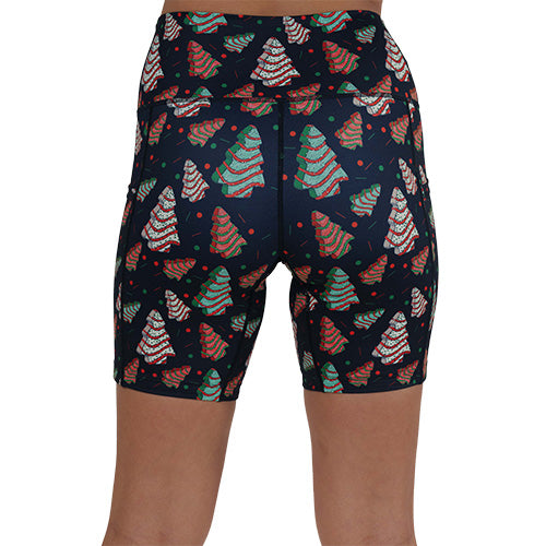 back of the Christmas tree print shorts