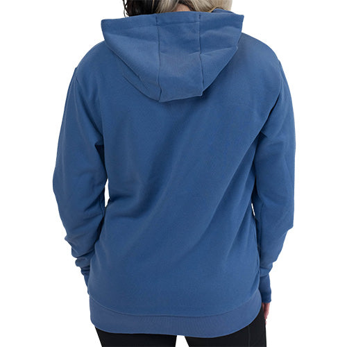 back of the blue zip up sweatshirt