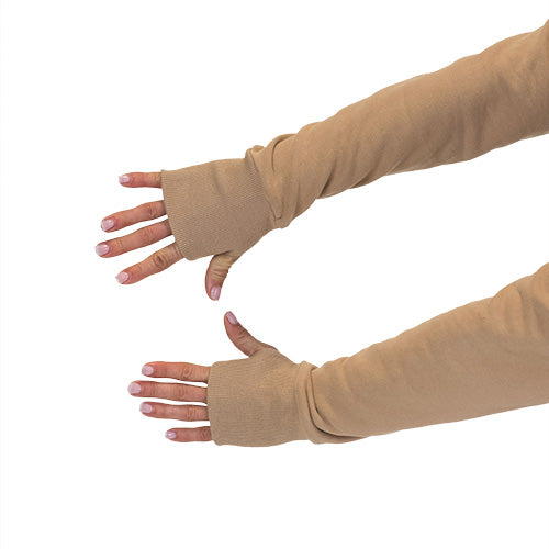 thumbholes on the sand colored zip up sweatshirt