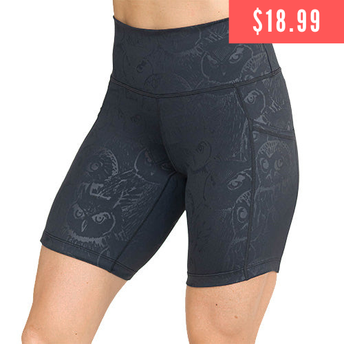 $18.99 black and grey owl print shorts