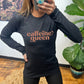 black long sleeve tee with the text "Caffeine Queen" on it