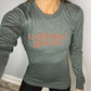 green long sleeve tee with the text "Caffeine Queen" on it