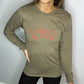 green long sleeve tee with the text "Caffeine Queen" on it