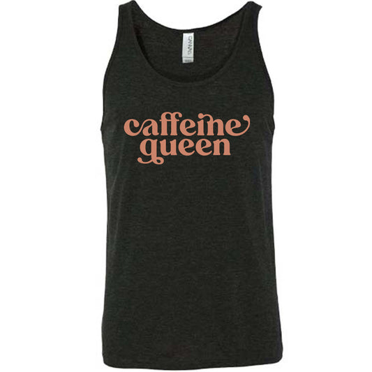 black shirt with the text "Caffeine Queen" on it