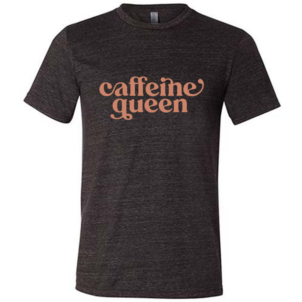 black shirt with the text "Caffeine Queen" on it