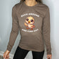 brown long sleeve tee with the text "Duck Around And Find Out" on it