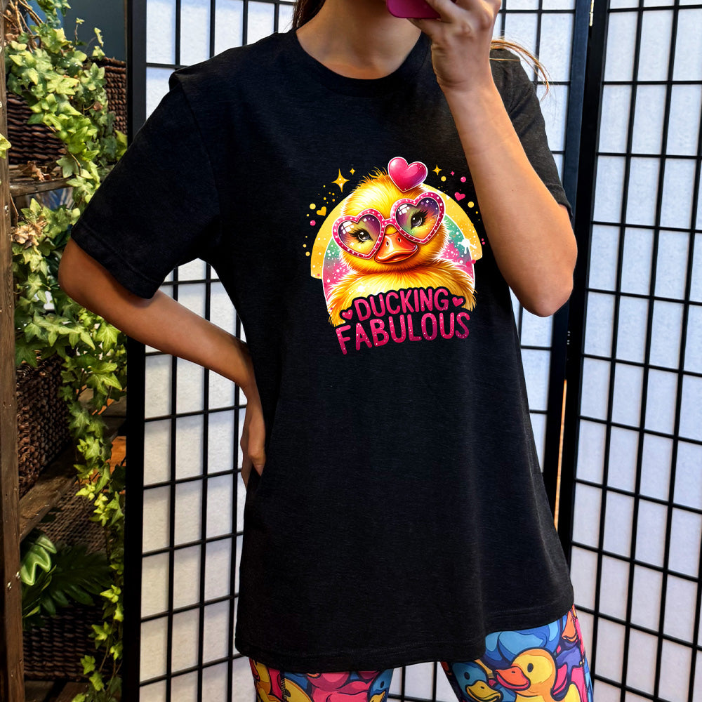 black shirt with the text "Ducking Fabulous" on it