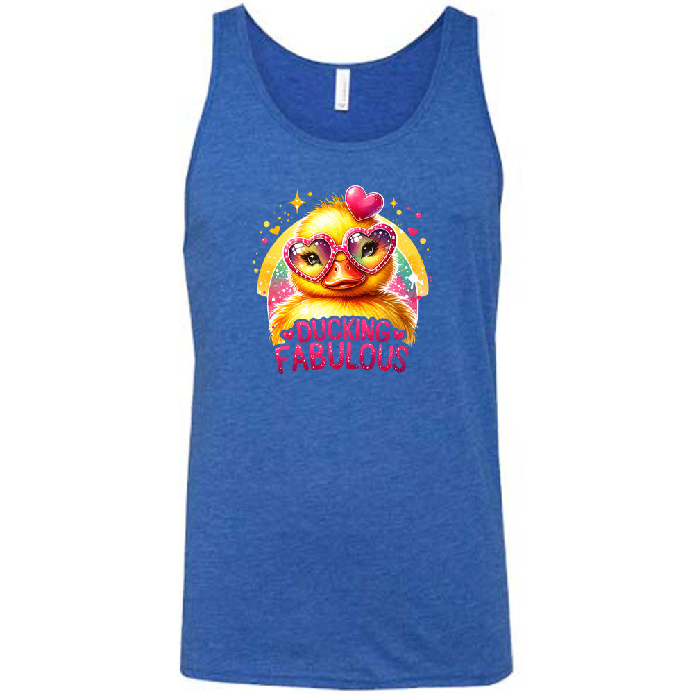 blue shirt with the text "Ducking Fabulous" on it