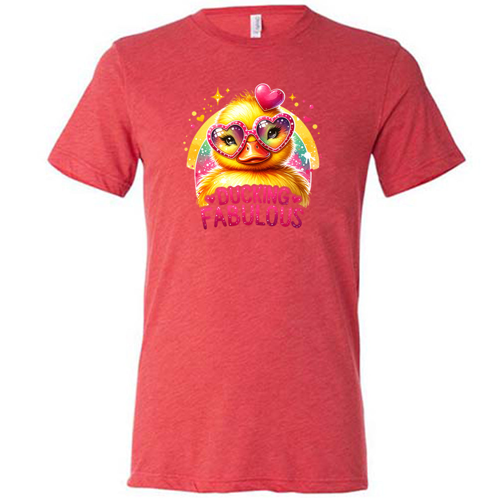 red shirt with the text "Ducking Fabulous" on it