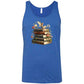 blue shirt with a fairy sitting on books graphic in the center