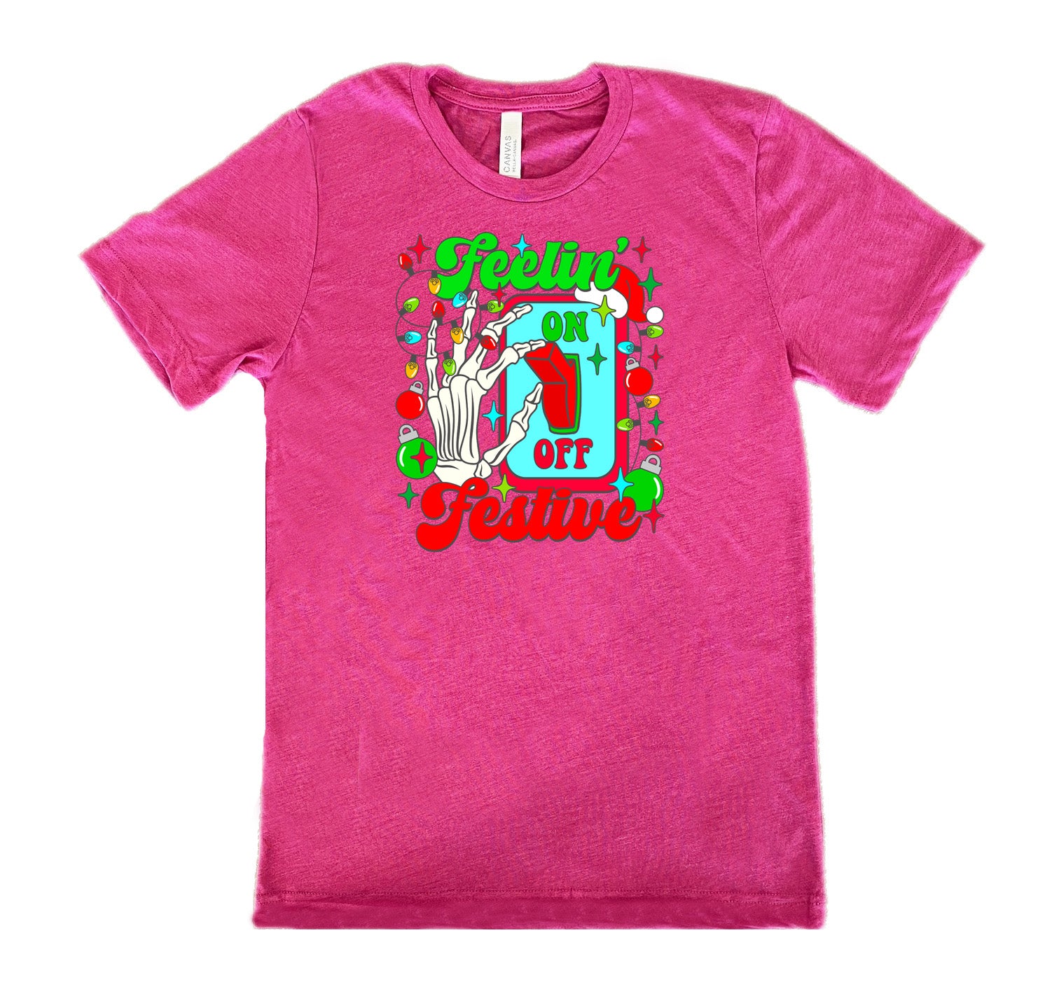 berry shirt with the text "Feelin' Festive" on it