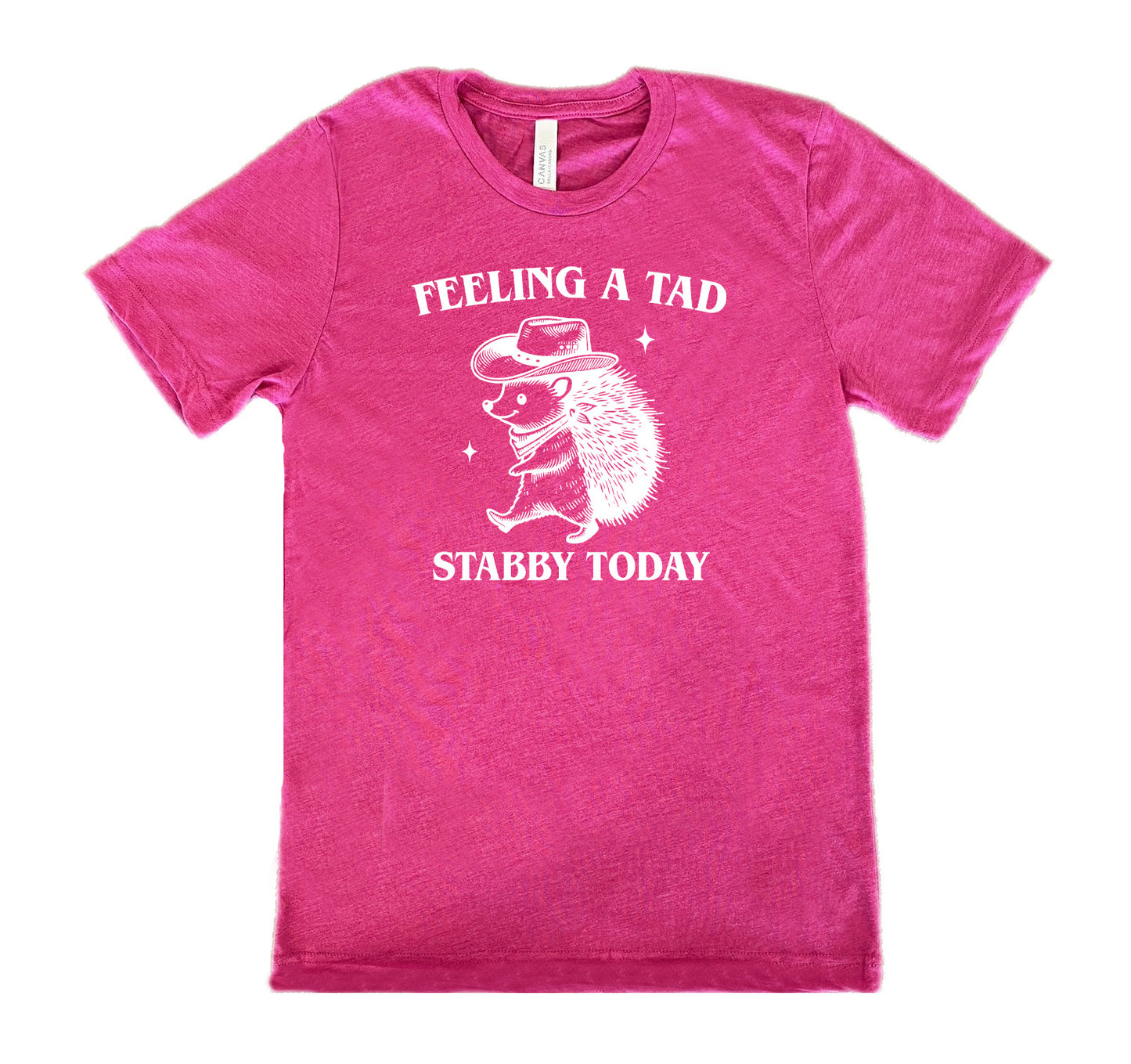 berry shirt with the text "Feeling A Tad Stabby Today" on it