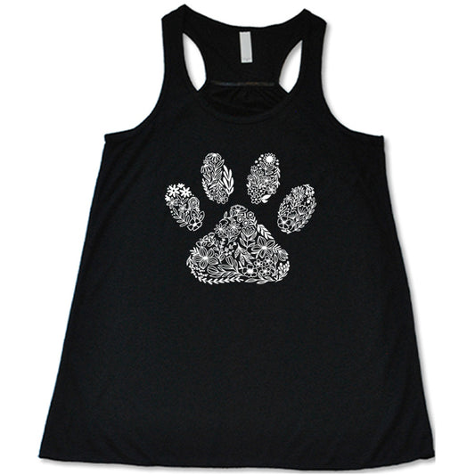 black shirt with a Paw Floral Design graphic on it