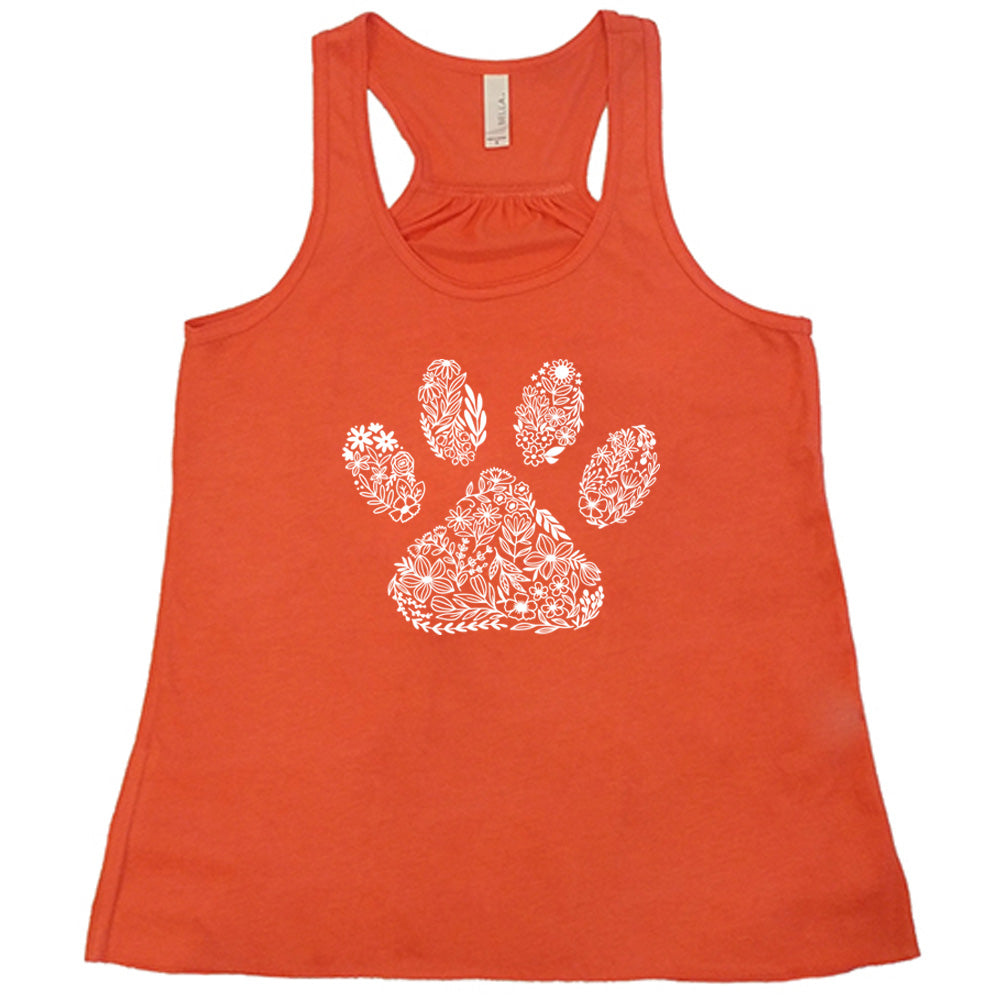 coral shirt with a Paw Floral Design graphic on it