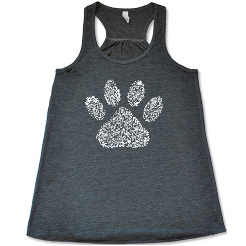 grey shirt with a Paw Floral Design graphic on it