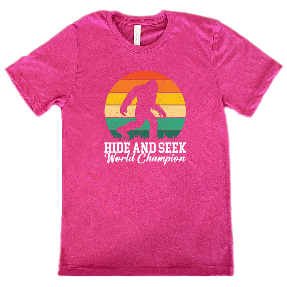 berry shirt with the text "Hide And Seek World Champion" on it