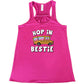 berry shirt with the text "Hop In Bestie" on it