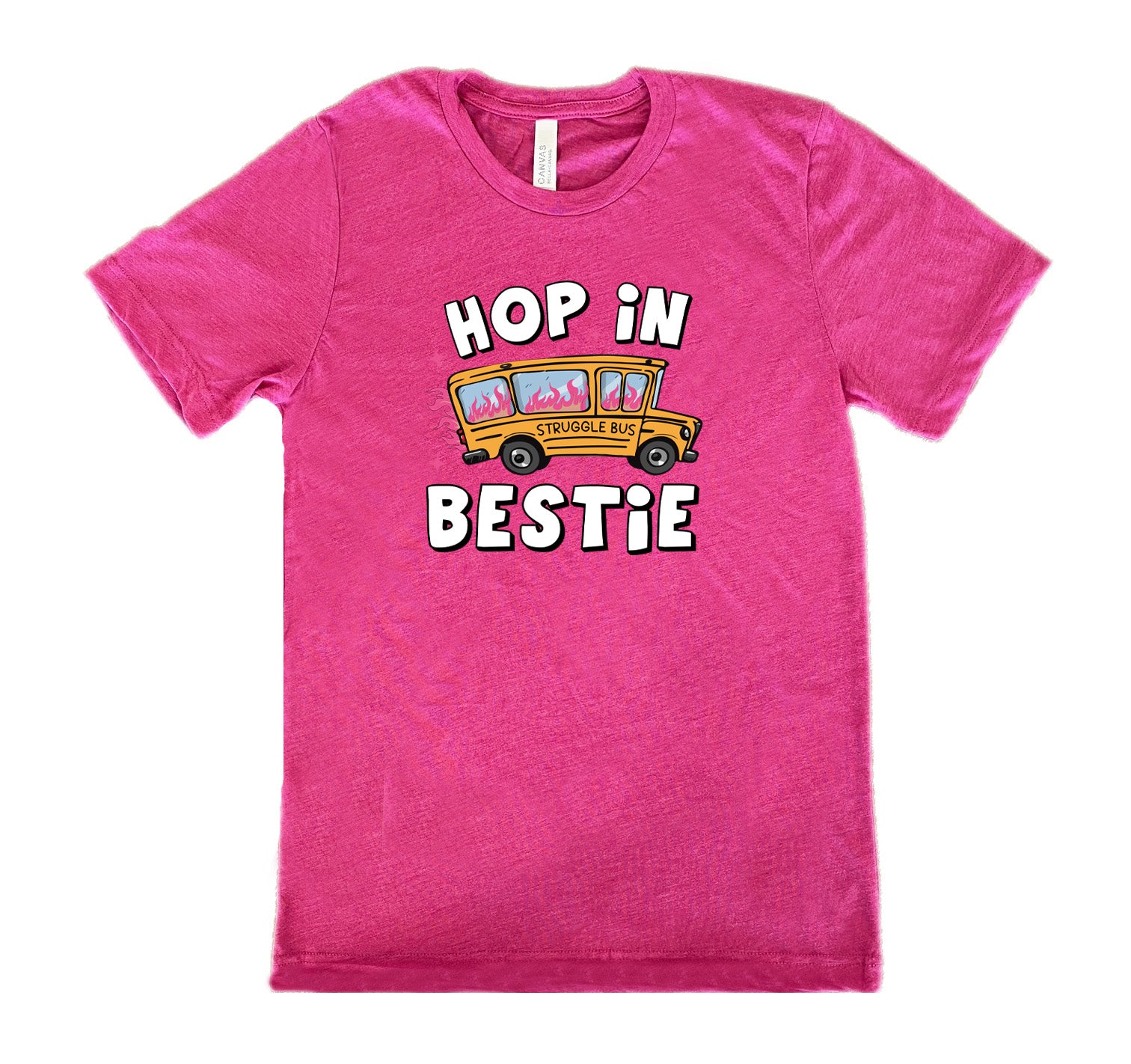 berry shirt with the text "Hop In Bestie" on it