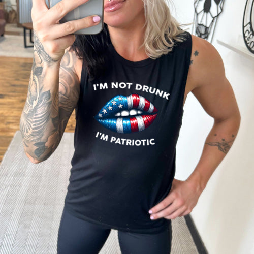 black I'm Not Drunk I'm Patriotic Muscle Tank