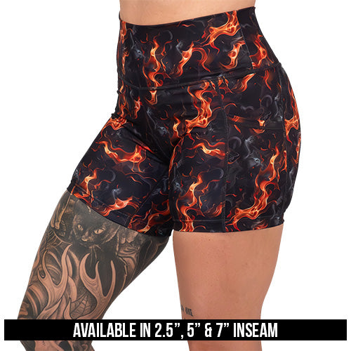 flame print shorts available in 2.5, 5 & 7 inch inseams