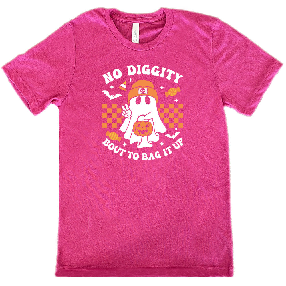 berry shirt with the text "No Diggity Bout To Bag It Up"