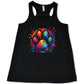 black shirt with a rainbow paw print graphic on it