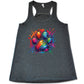 grey shirt with a rainbow paw print graphic on it