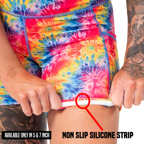 non slip strip on the rainbow tie dye shorts