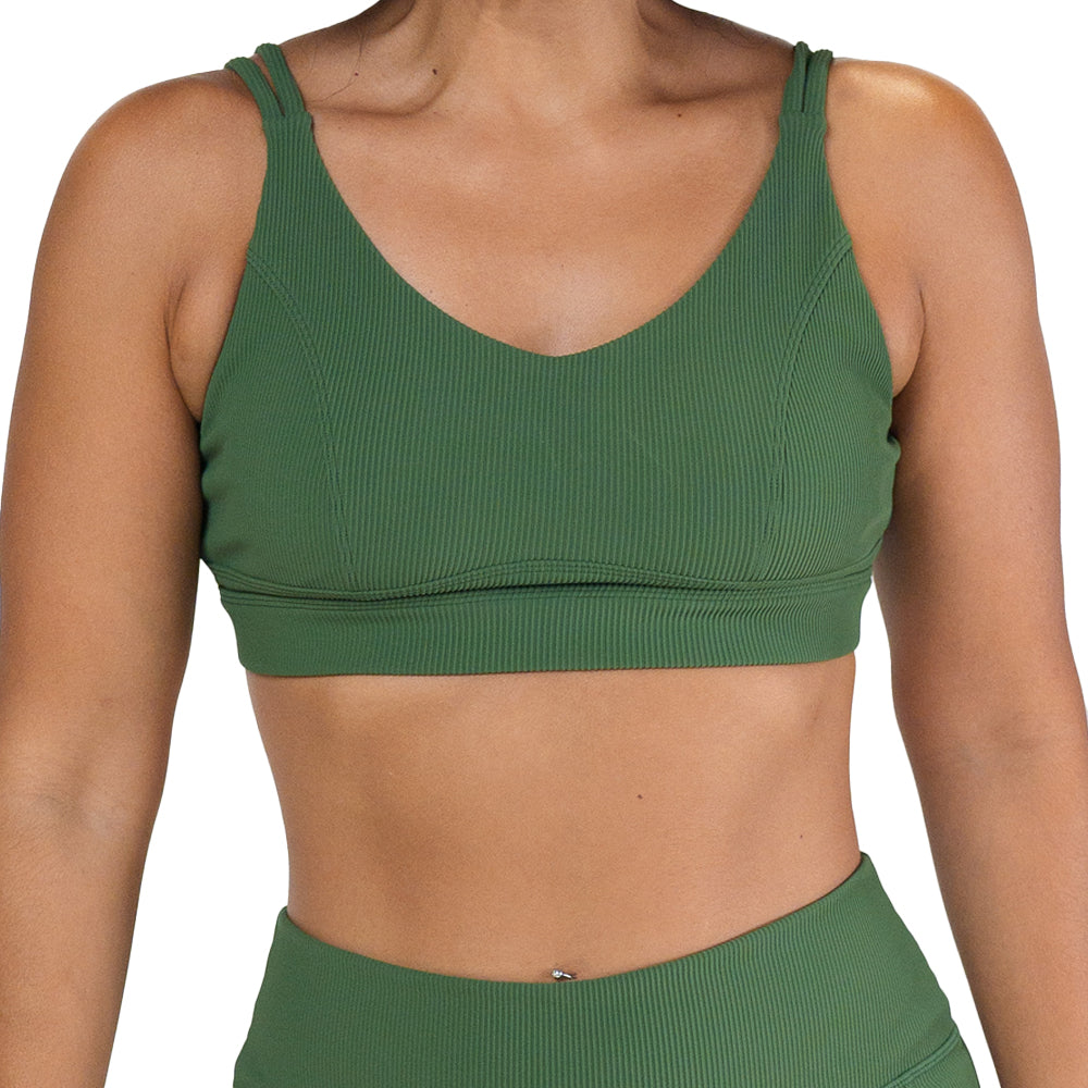 green ribbed sports bra