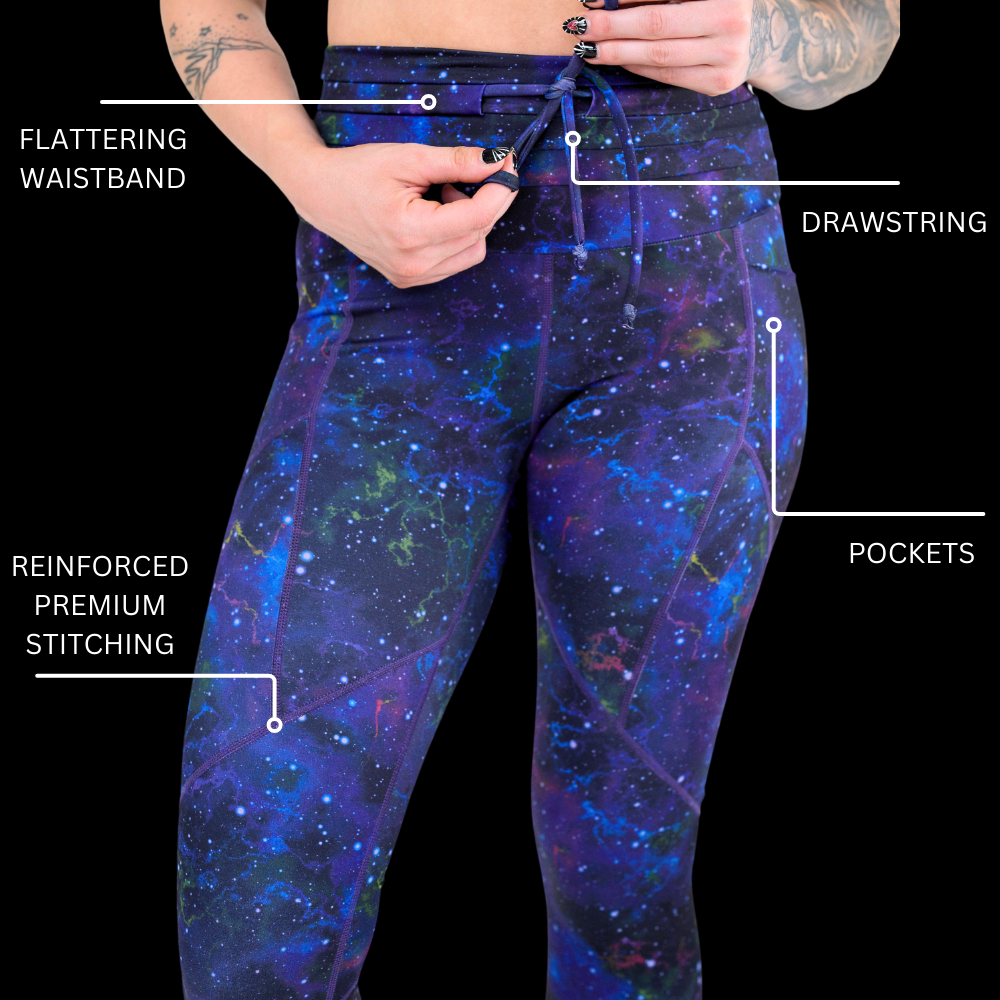 galaxy patterned legging callouts