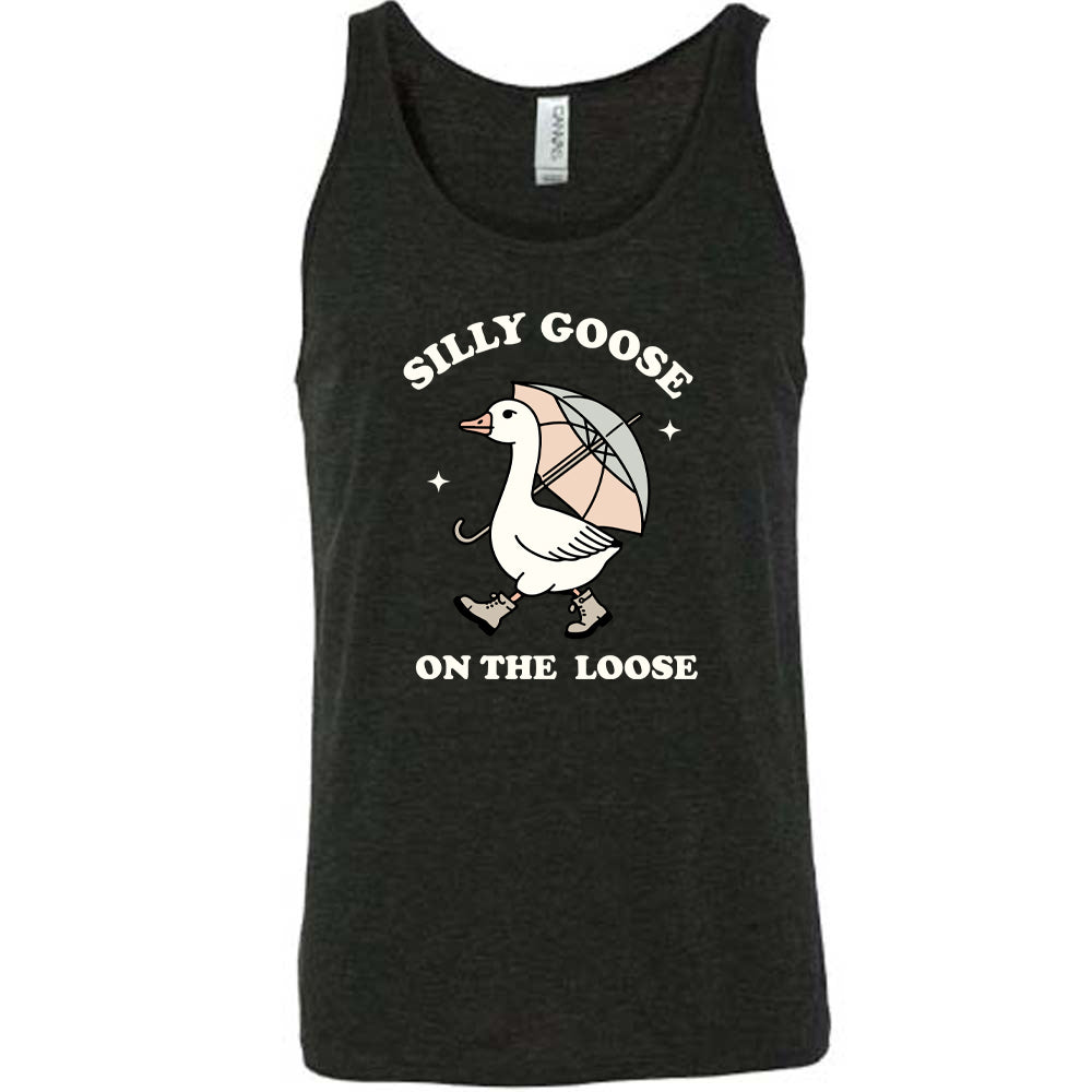 black shirt with the text "Silly Goose On The Loose" on it