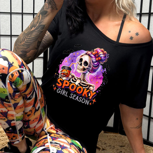 slouchy shirt with the text "Spooky Girl Season"