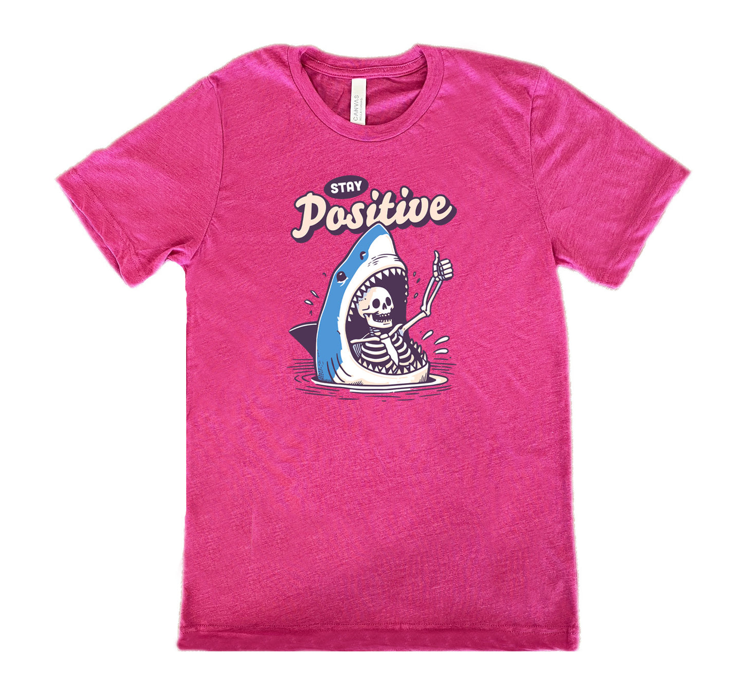 berry shirt with the text "Stay Positive" on it