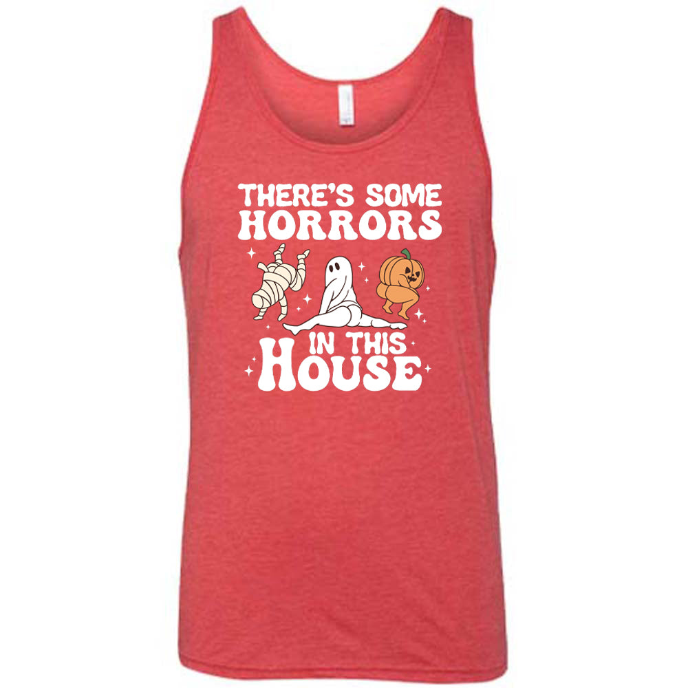 red "There's Some Horrors In This House" shirt