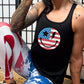 model wearing the black USA Smiley Face Tank Top