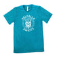 teal shirt with the text "Valhalla Awaits" on it