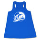 blue racerback tank top with an alien skull design